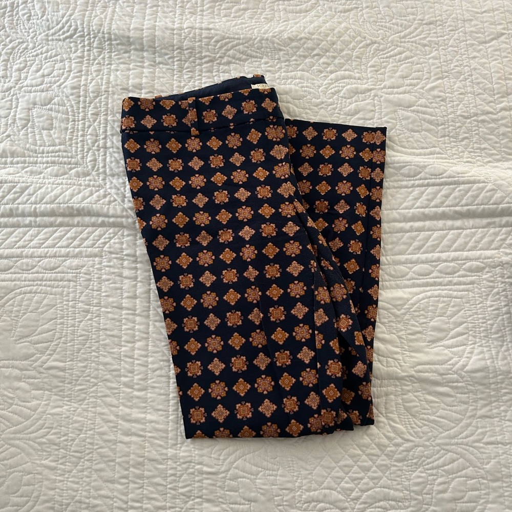 J. CREW Navy Blue Patterned Stretch Pants